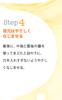 Step4�F�ڌ��͂₳�����Ȃ��܂���@�Ō�ɁA���w�Ɩ�w�̕����g���Ă܂Ԃ��Ɩڂ̉��ɁA�͂���ꂷ���Ȃ��悤�₳�����Ȃ��܂���B