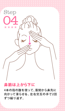 Step4�F�@�؂͏ォ�牺�Ɂ@4�{�̎w�̕����g���āA���Ԃ���@��Ɍ������Ċ��点��B���E���݂̎��2�񂸂J��Ԃ��B