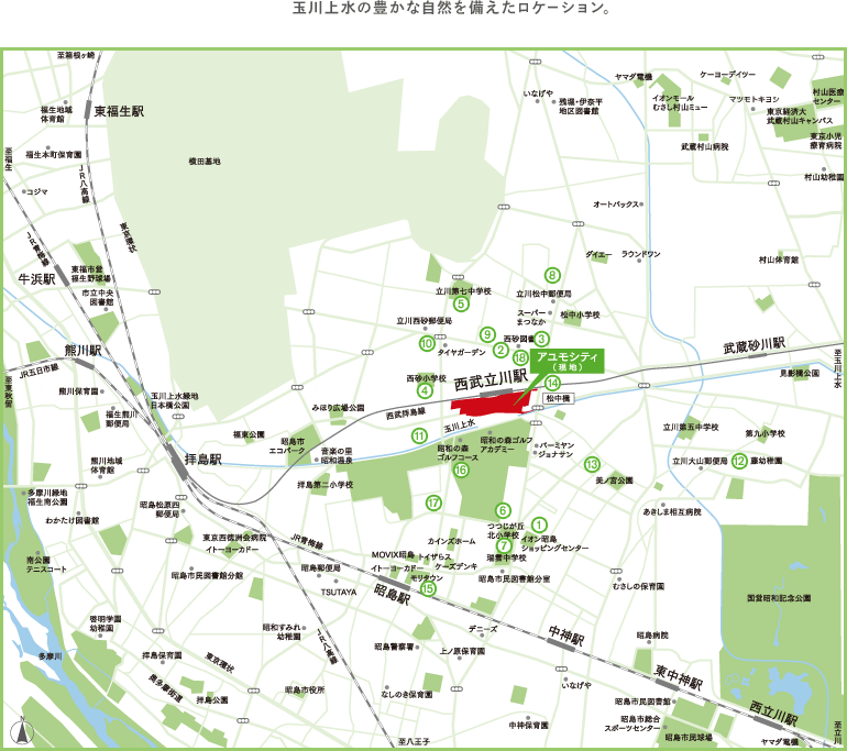 玉川上水の豊かな自然を備えたロケーション。