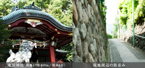 氷川神社(現地より約460m/徒歩6分)現地周辺の街並み