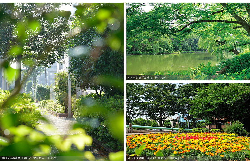 現地周辺の街並［現地より約230m　徒歩3分］ 石井神公園［現地より約2.6km］ ガラクタ公園［現地より約310m　徒歩4分］
